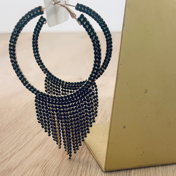 NEW, Natasha, Green Rhinestone, Sparkling Dangle Hoop Earrings - Picture 8 of 9